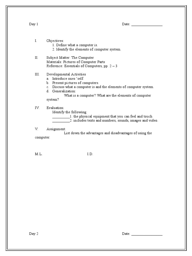 Lesson Plan in Computer | PDF | Personal Computers | Computer Keyboard