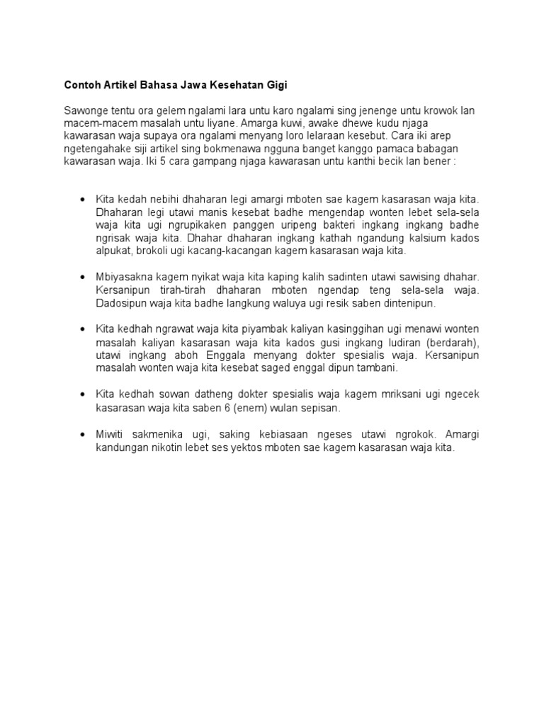Contoh Artikel Bahasa Jawa Kesehatan Gigi