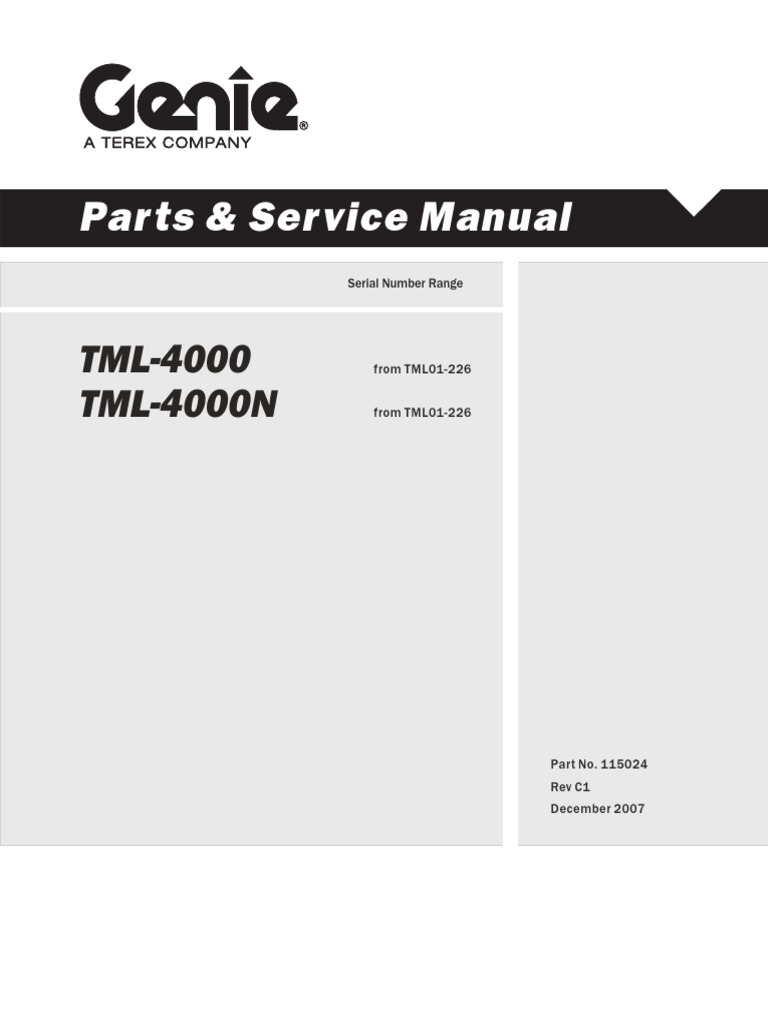 Genie Parts & Service Manual, Model TML4000 & TML4000N PDF Motor