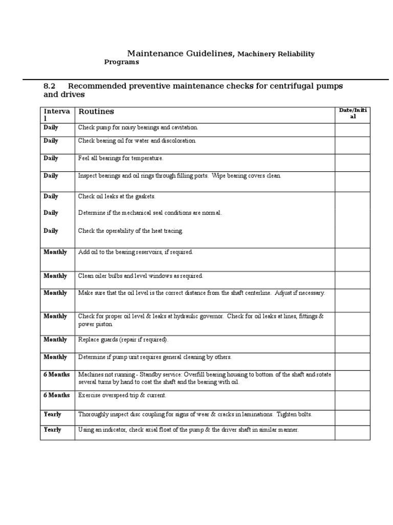 Centrifugal Pump Maintenance Checklist | PDF