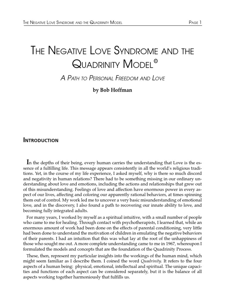 Bob Hoffman, The Negative Love Syndrome and the Quadrinity Model
