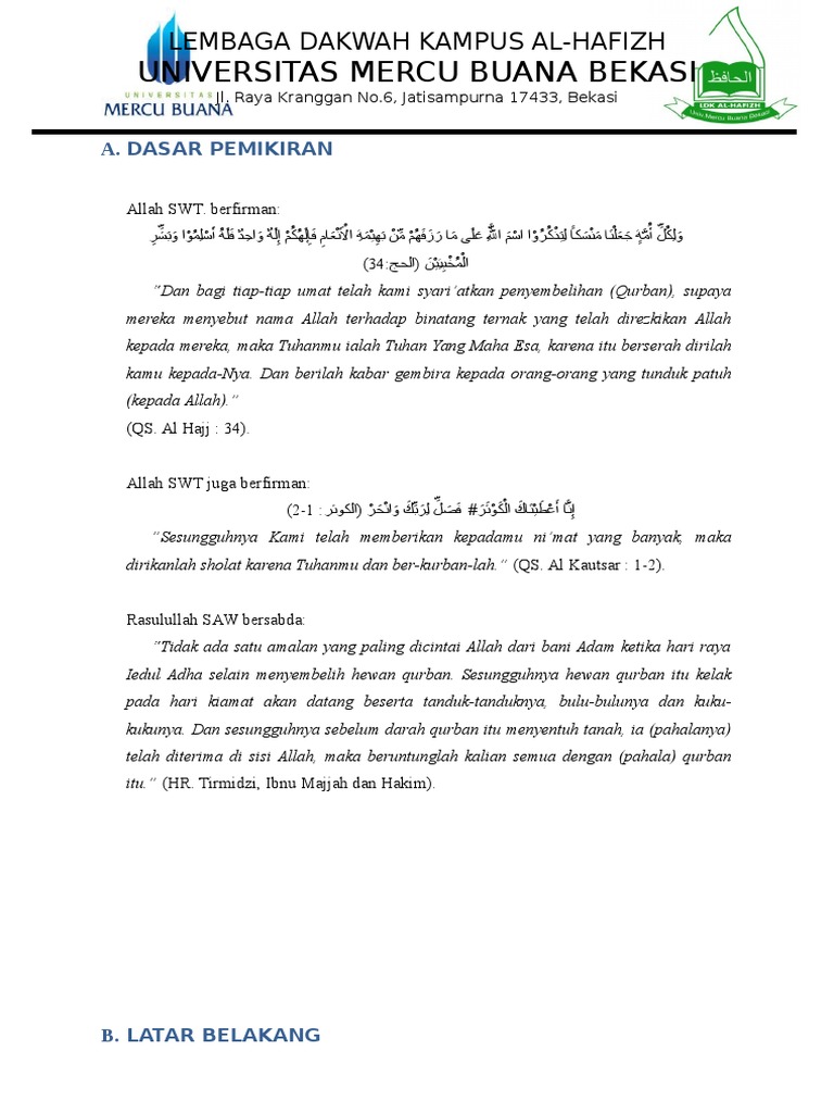 Contoh Proposal Idul Adha