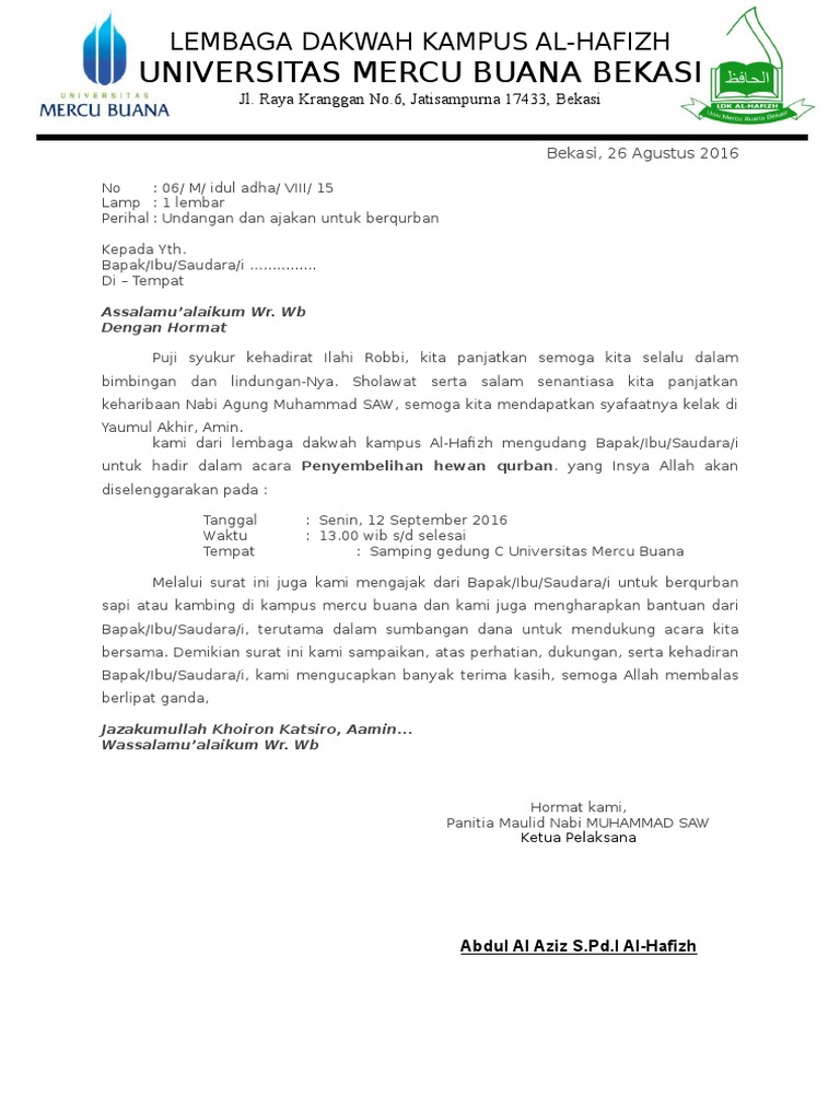 Contoh Surat Undangan Idul Adha
