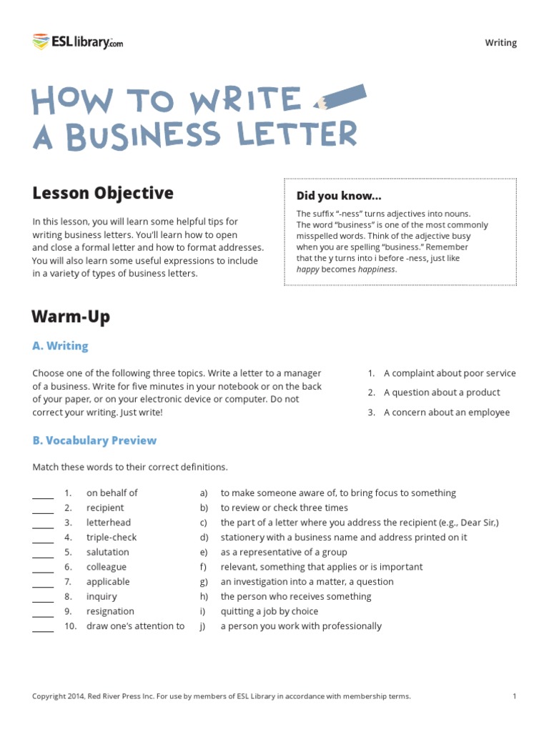 ESL Library - Business Letter | PDF | Linguistics | Text