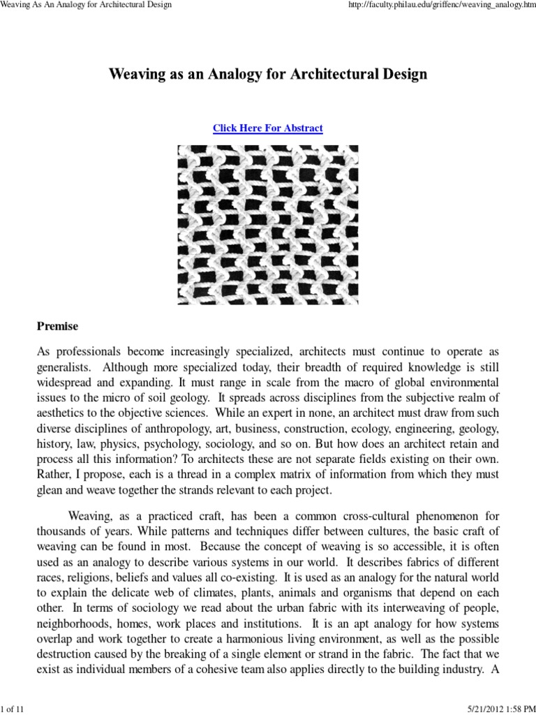 Weaving As An Analogy For Architectural Design PDF Weaving Textiles