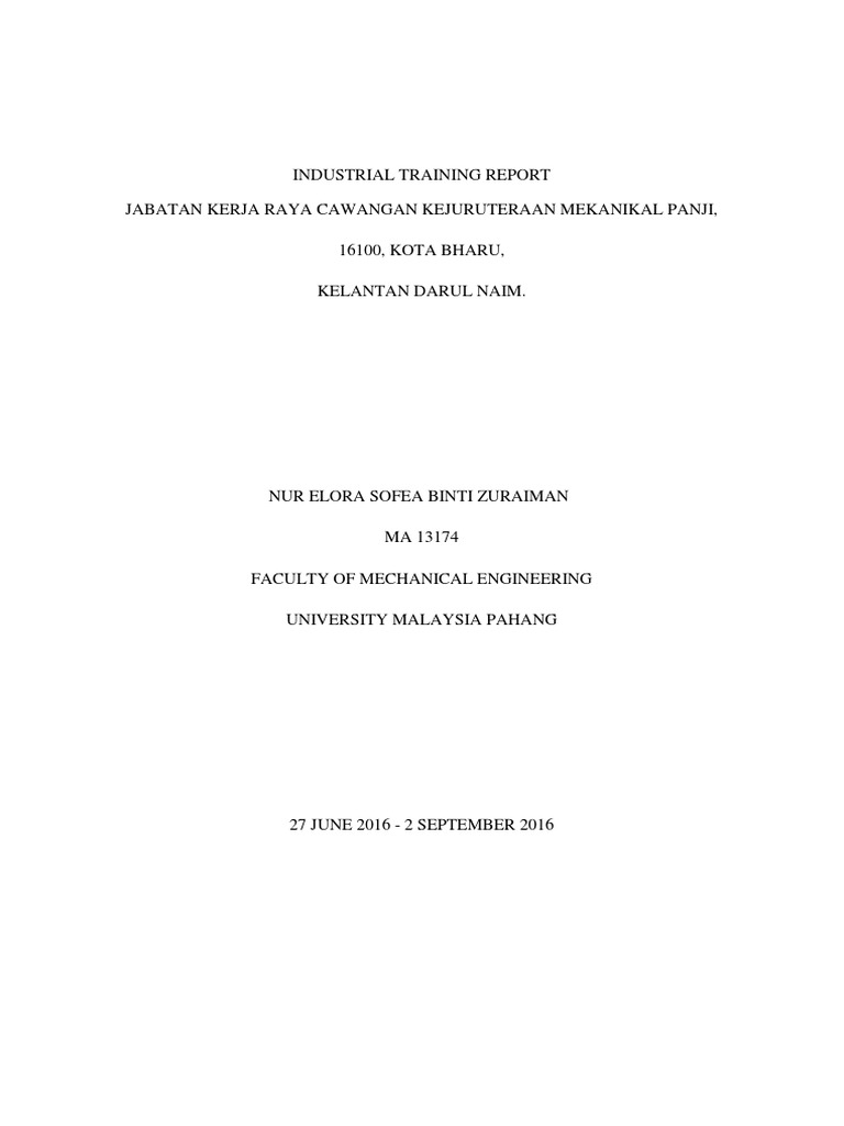 Industrial Training Full Report Jkr Pdf