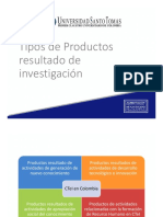 Tipos de Productos Resultado de Investigación en Colombia