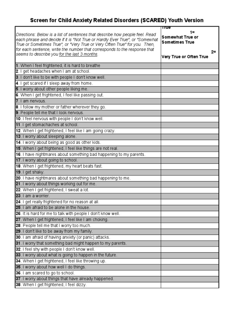 Scared Child With Scoring 1 | Download Free PDF | Anxiety Disorder ...