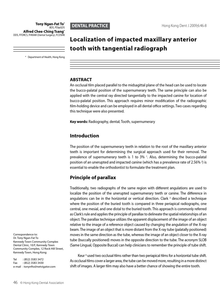 Parallax Xray For Maxillary Canine PDF Dental Anatomy Dentistry