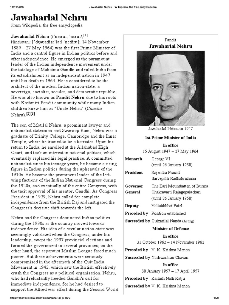 jawaharlal nehru biography in hindi pdf