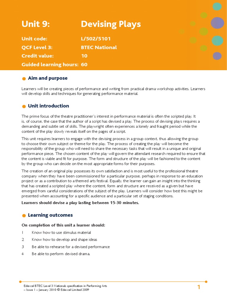 Unit 9 Devising Plays PDF | PDF | Improvisation | Educational Technology