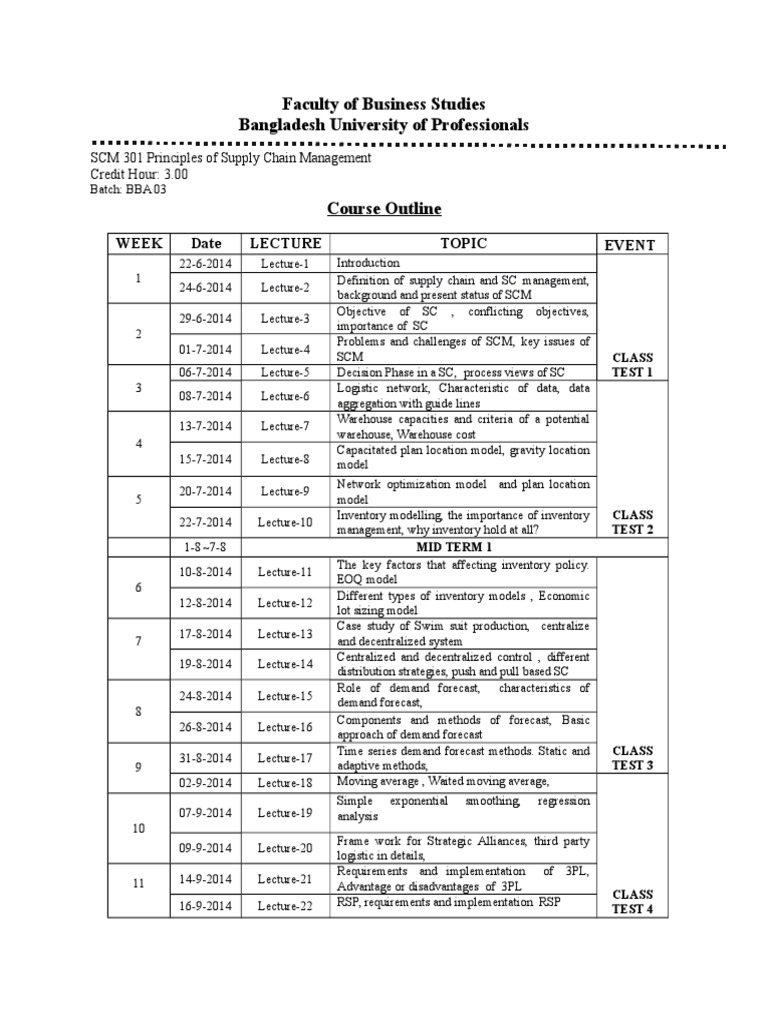 Supply Chain Management Course Outline | PDF | Supply Chain Management ...