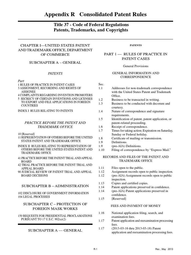 Uspto Patent Rules Title 37 CFR PDF Reexamination Patent