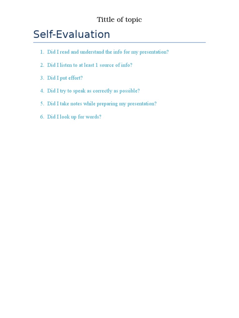 Self Evaluation | PDF | Career & Growth | Language Arts & Discipline