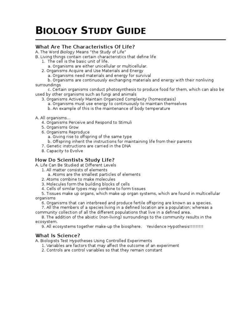 Biology Study Guide Overview | PDF | Organisms | Life