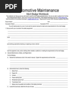 Automotive-Maintenance Merit Badge Worksheet