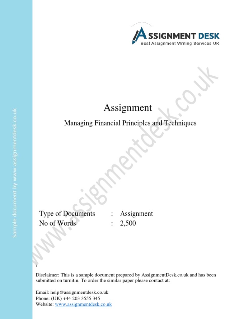Assignment Managing Financial Principles and Techniques PDF Plant