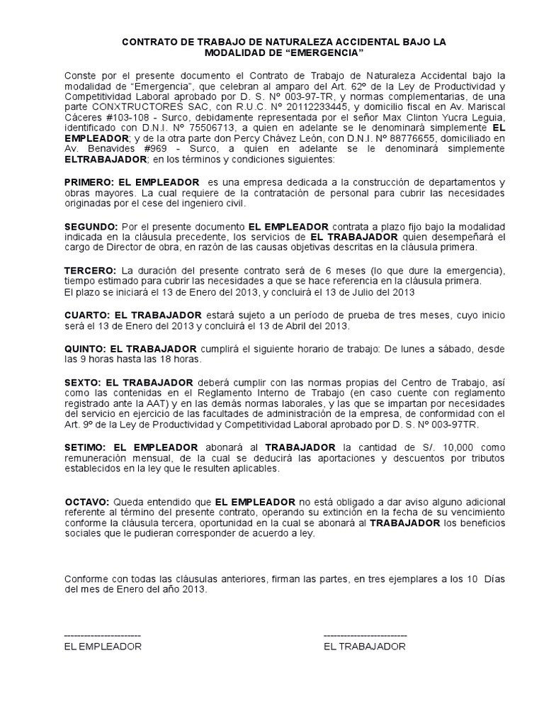 Modelos De Contratos Derecho Laboral Competitividad