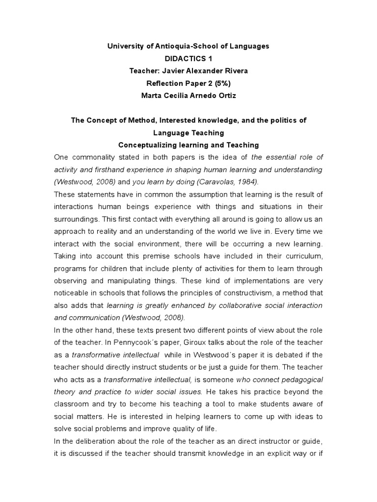 Example of reflection paper student image