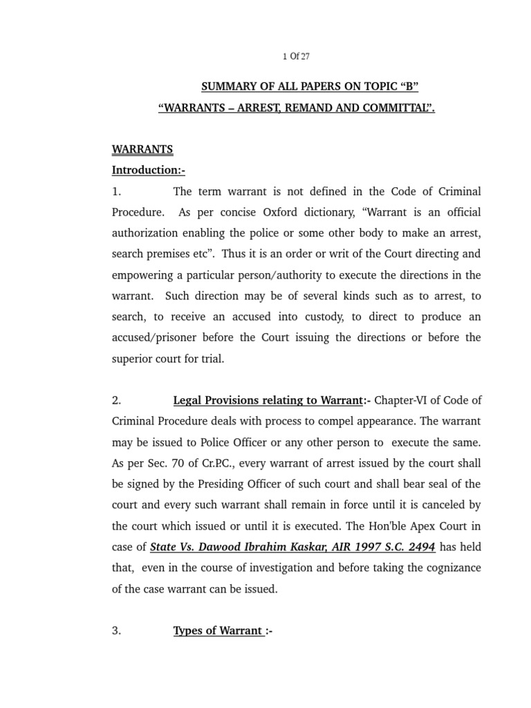 Warrants Arrest, Remand and Committal | Arrest Warrant | Arrest
