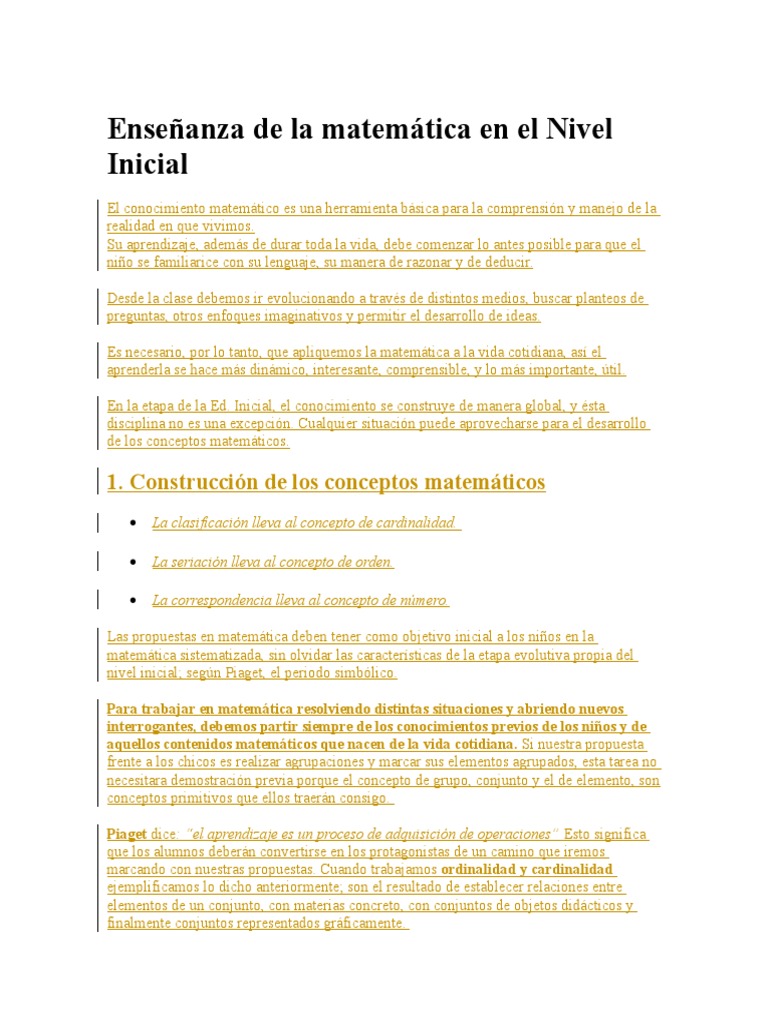 Enseñanza de La Matemática en El Nivel Inicial | PDF | Aprendizaje ...