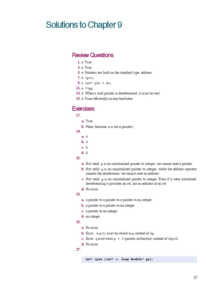 Solutions To Chapter 9: Review Questions | PDF | Pointer (Computer ...