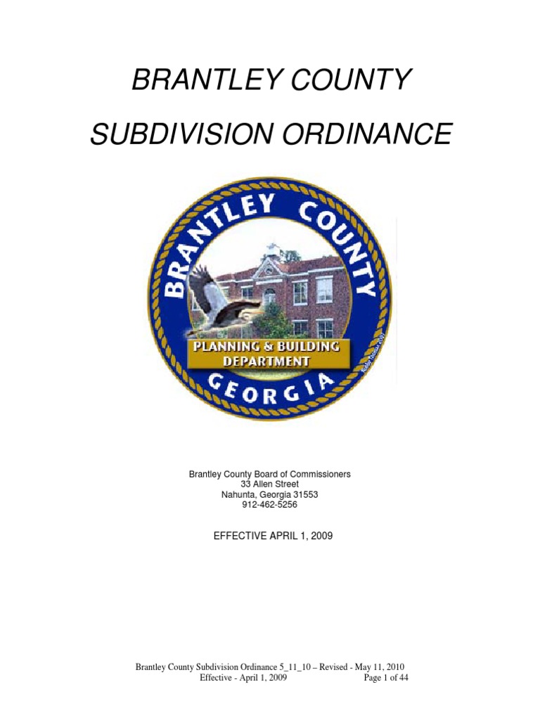 Brantley County Subdivision Ordinance 51110 PDF Land Lot Street