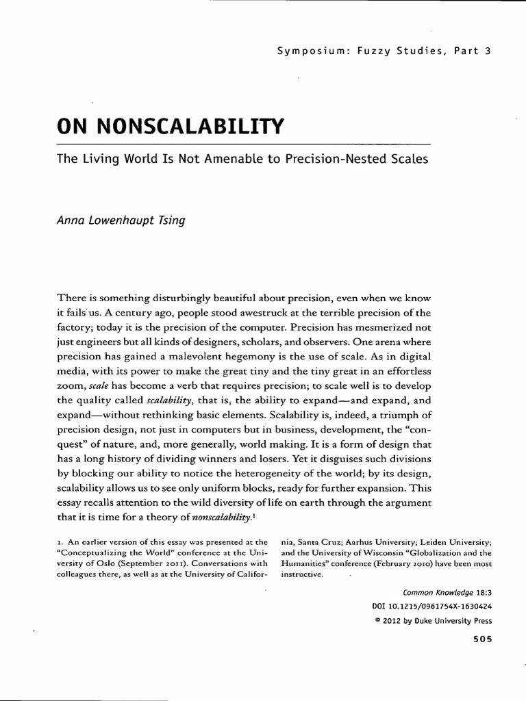 Anna Tsing, On Nonscalability The Living World Is Not Amenable To