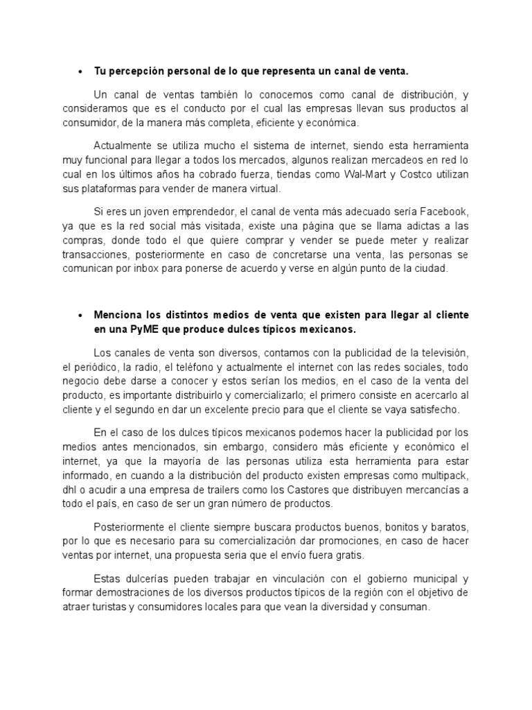 Clasificacion De Los Canales De Venta Pdf Publicidad Servicio De