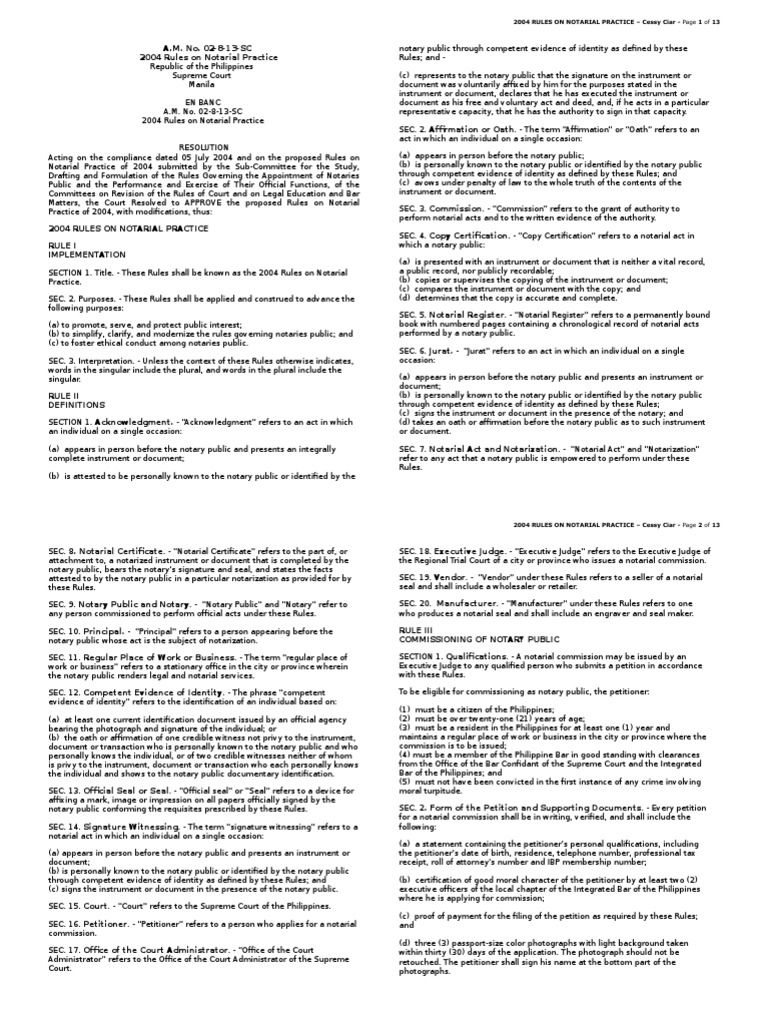 2004 Rules on Notarial Practice Notary Public Identity Document