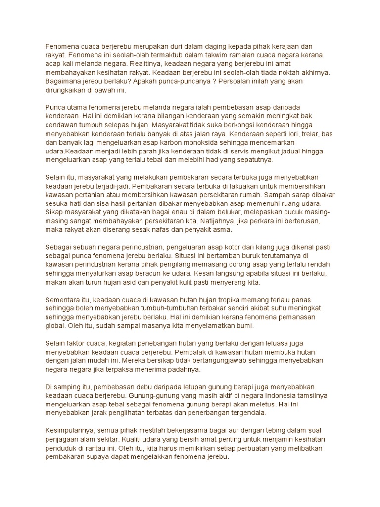 Fenomena Cuaca Berjerebu Merupakan Duri Dalam Daging Kepada Pihak Kerajaan Dan Rakyat Pdf