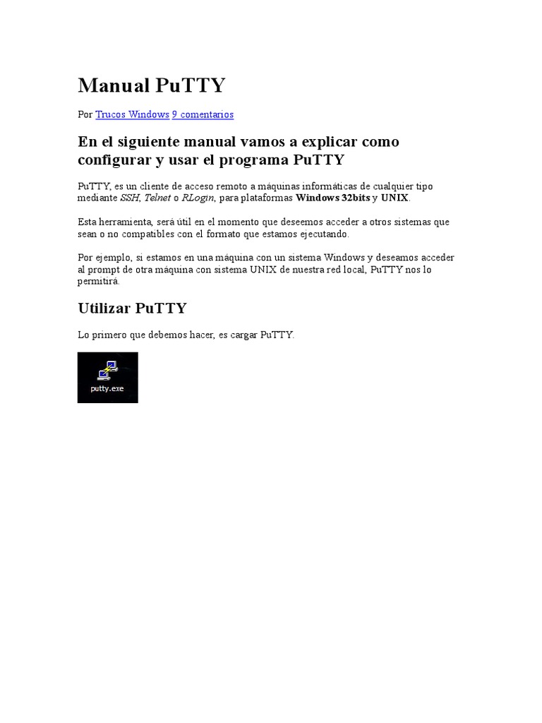Manual PuTTY PDF Ventana (informática) Contraseña
