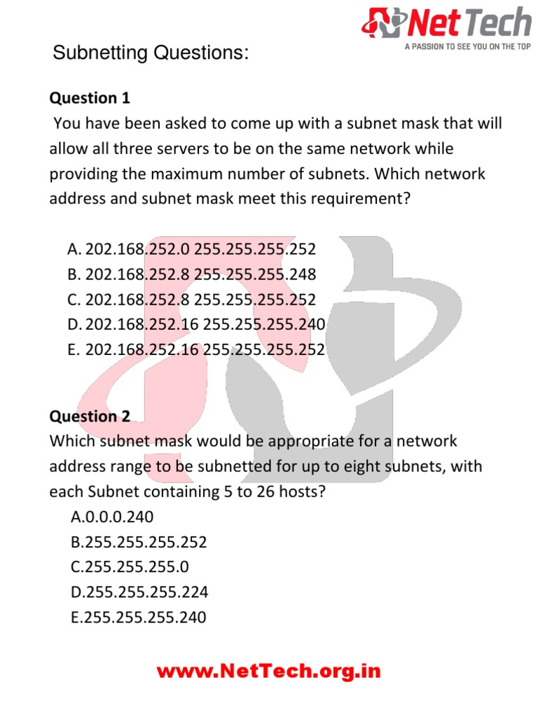 Subnetting Questions | Gateway (Telecommunications) | Ip Address