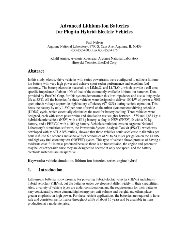 Advanced Lithium-Ion Batteries | PDF | Plug In Hybrid | Battery ...