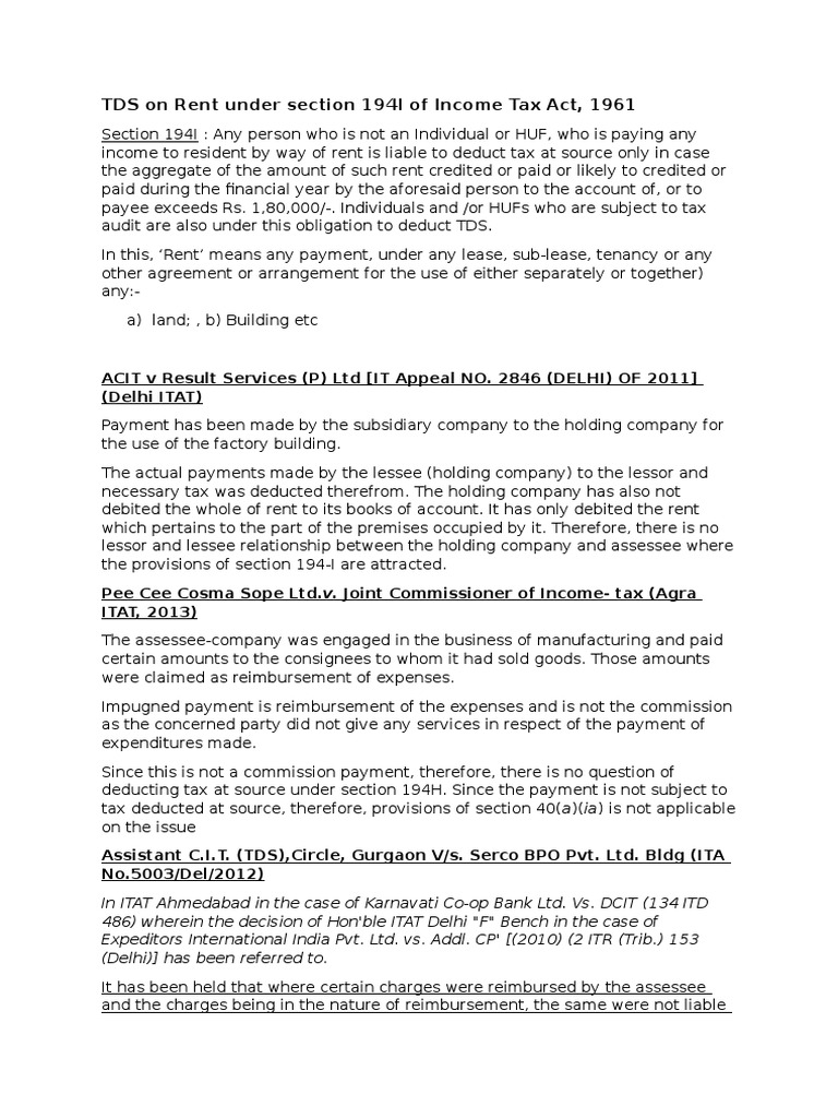 TDS on Rent: Section 194I Overview | PDF | Lease | Leasehold Estate
