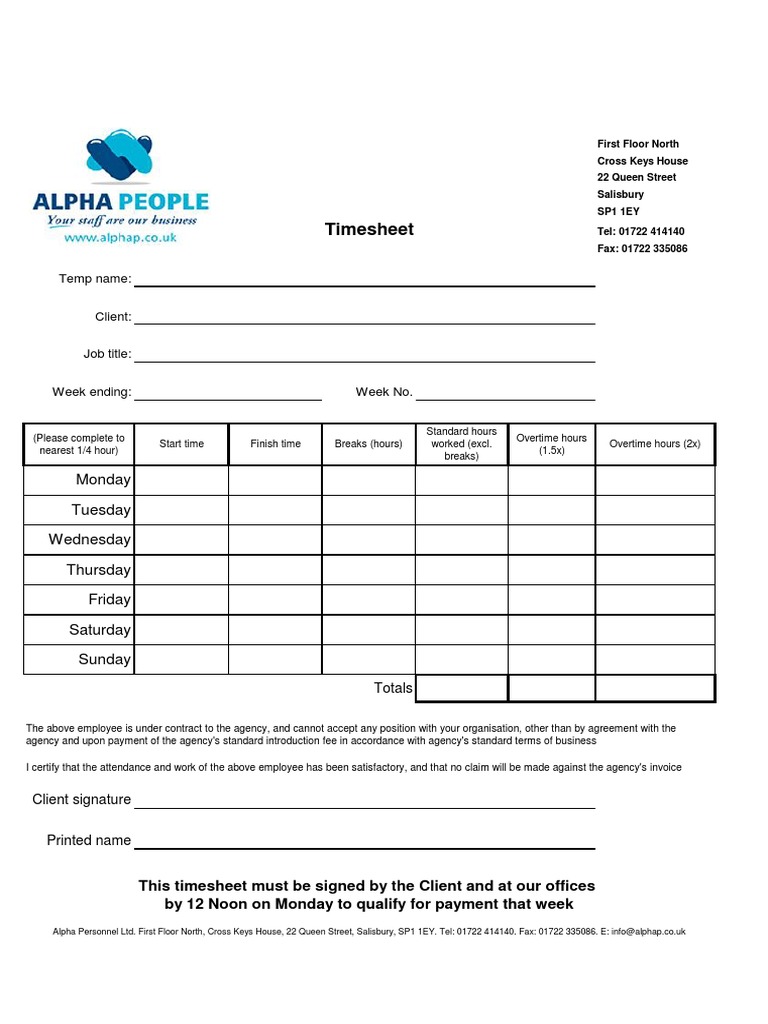 Employee Timesheet Template | PDF