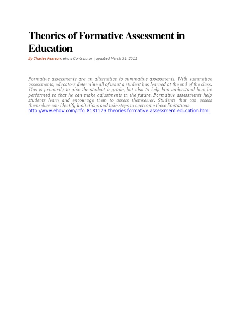 Theories of Formative Assessment in Education | PDF