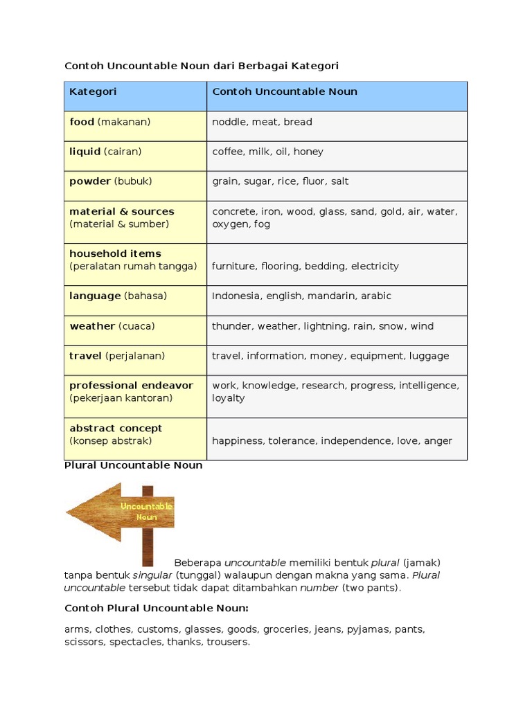 Contoh Uncountable Noun Dari Berbagai Kategori PDF