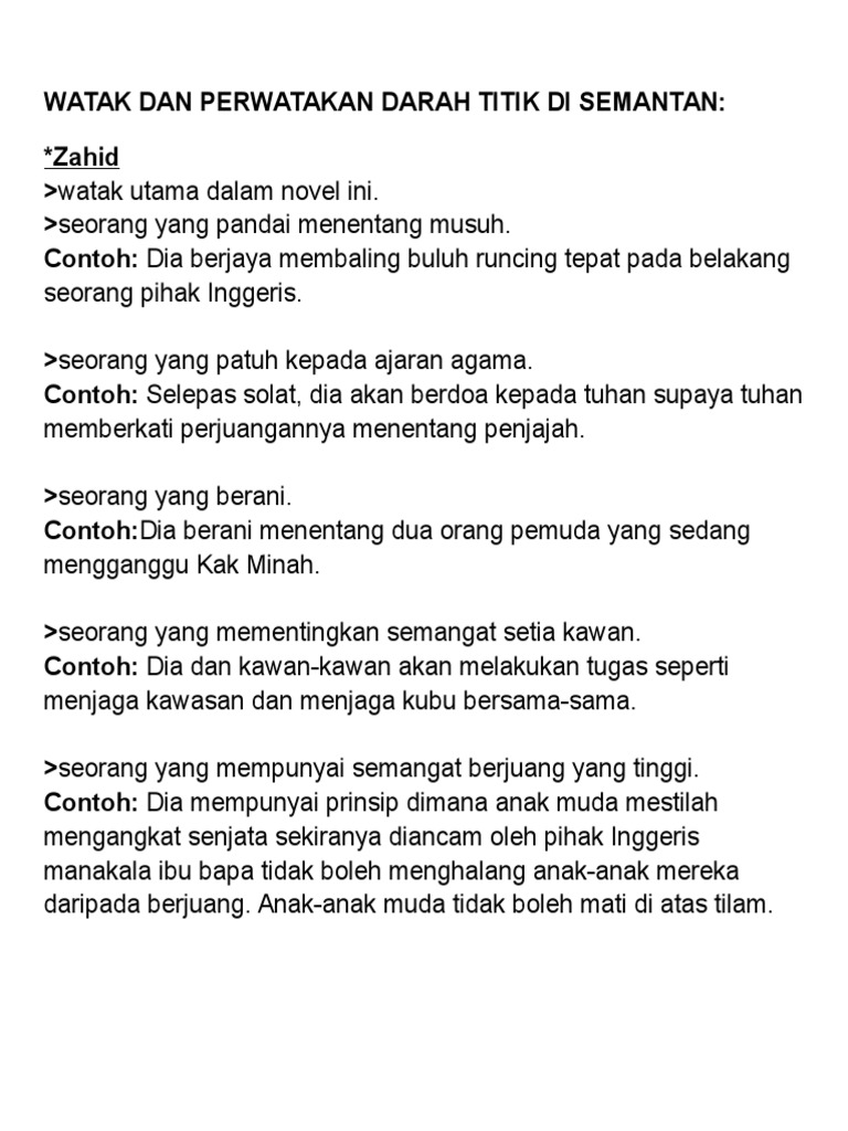 Watak Dan Perwatakan Darah Titik Di Semantan Pdf