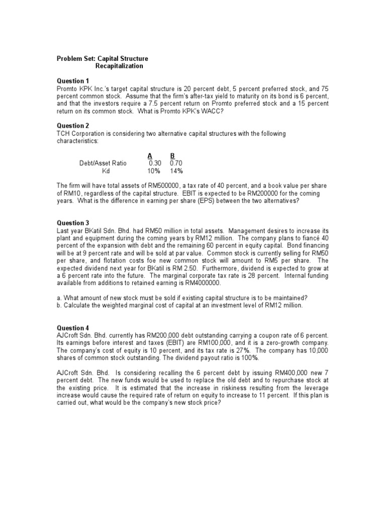 Problem Set Capital Structure | PDF | Capital Structure | Cost Of Capital