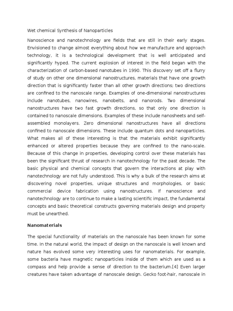 Wet Chemical Synthesis of Nanoparticles | PDF | Nanotechnology ...