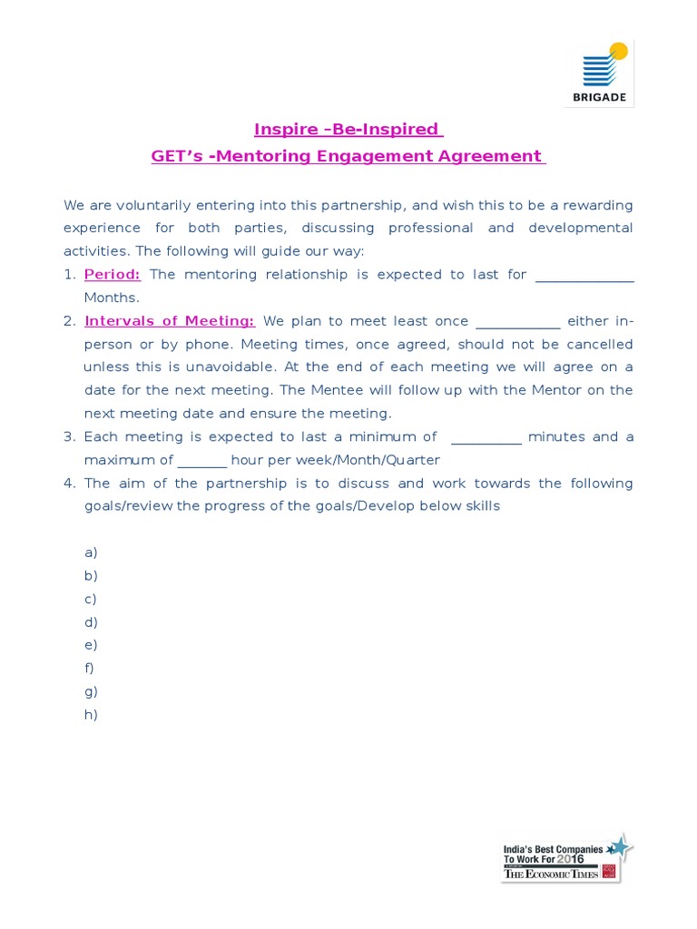 Mentoring Engagement Agreement Template | PDF