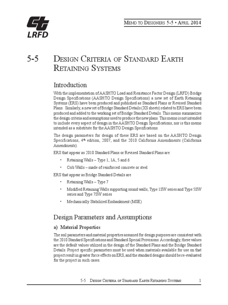 5-5 D C S E R S: Esign Riteria of Tandard Arth Etaining Ystems | PDF ...