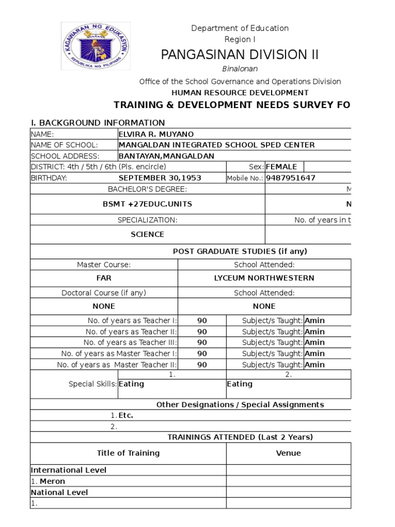 Training & Development Survey Form | PDF | Vocational Education ...