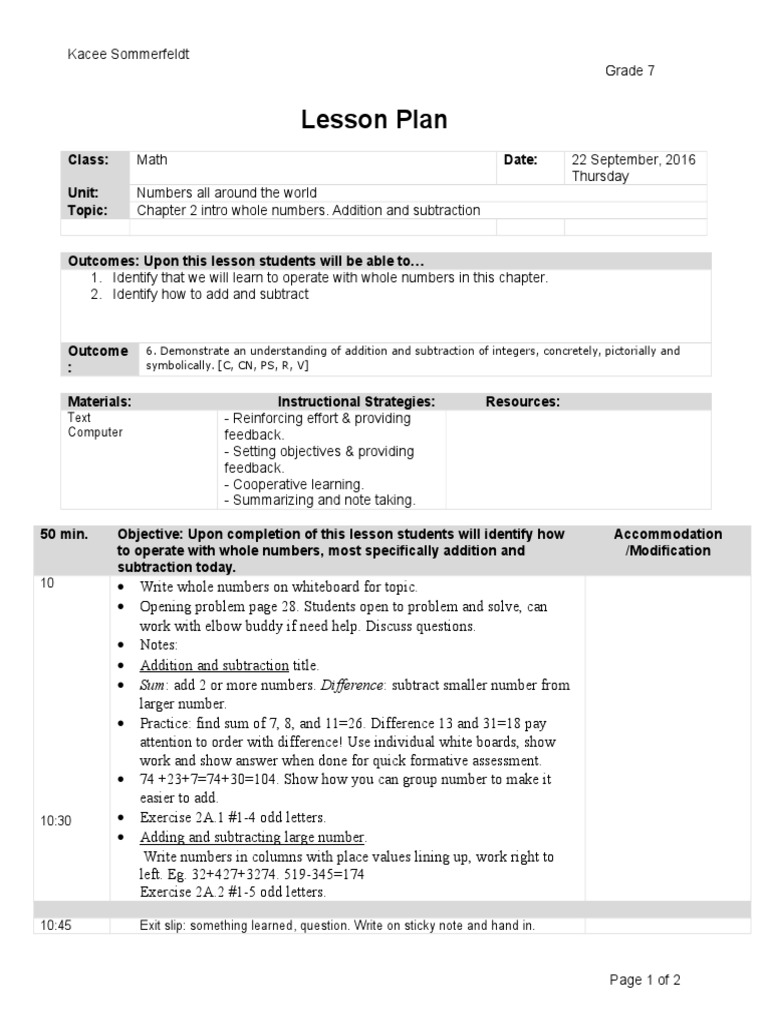 Grade 7 Math: Whole Numbers | PDF | Subtraction | Integer