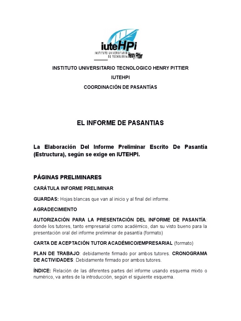 El Informe De Pasantias 1 Sustantivo Ling stica