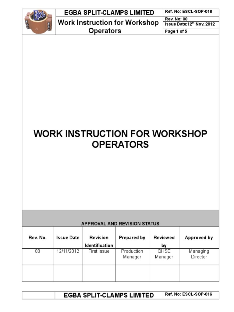 Workshop Operators' Work Instructions | PDF | Iso 9000 | Quality ...