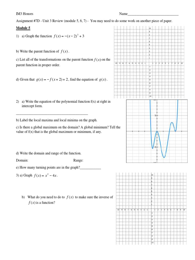 HMH Integrated Math 3 Unit 3 Review PDF