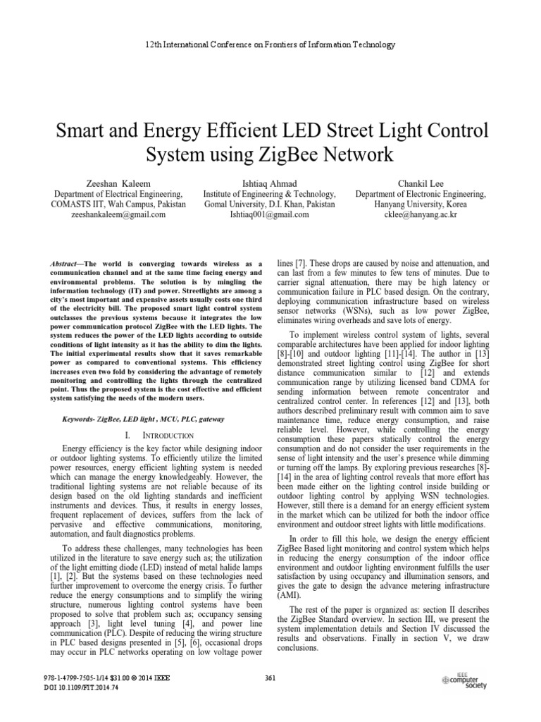 Smart and Energy Efficient Led Street Light Control System Using Zigbee