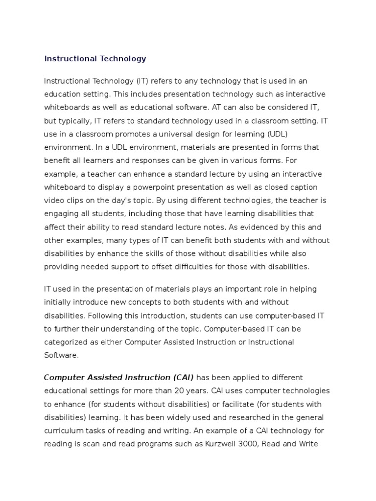 Instructional Technology | PDF | Educational Technology | Reading (Process)